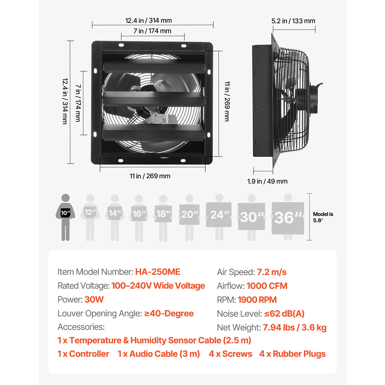 Wall Mounted Shutter Exhaust Fan With Smart Speed And Timer_voghion.com